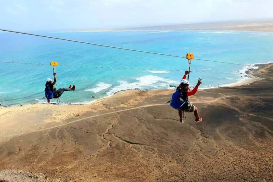From Santa Maria: Sal island Zipline Experience (Official) - At the Top: Setup, Group Order, and Waiting for Your Turn
