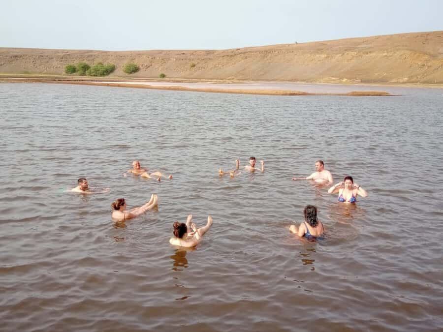 Sal: Salt Lake Tour, Shark Bay and Pedra de Lume Village - Salinas Salt Lake inside an extinct volcano crater: floating in serious salinity